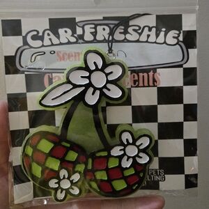 Checkered Red Green Cherries Gain Scented Car Freshie NIP